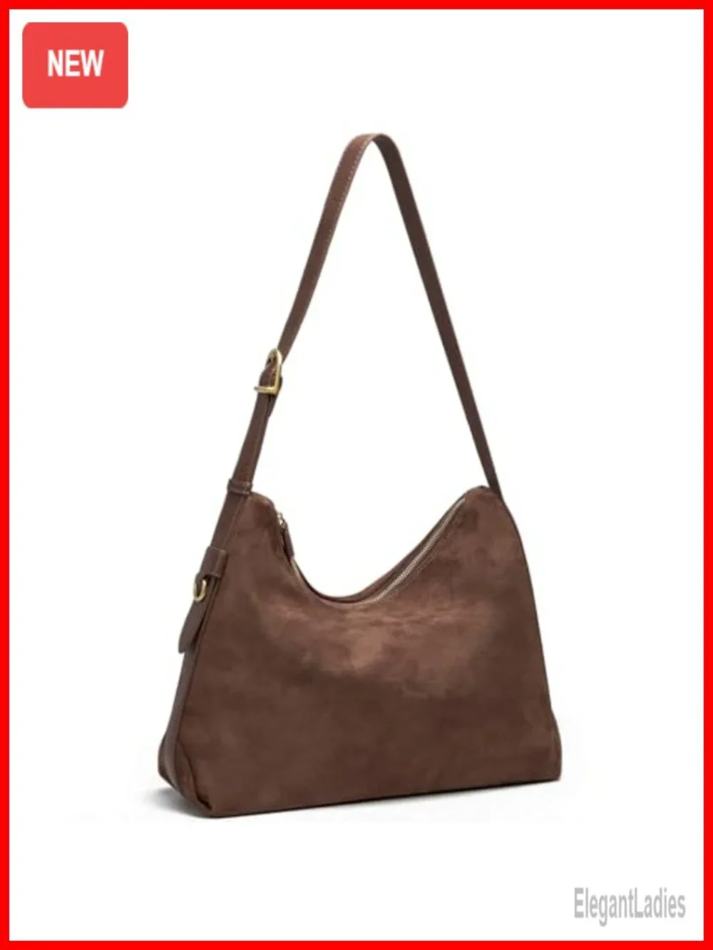 Slouchy Hobo Bag with Multiple Pockets Faux Suede Adjustable Shoulder Strap